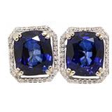 14kt Gold Oval 14.62ct Sapphire & Diamond Earrings