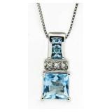 10kt Gold Princess Cut Blue Topaz & Diam. Pendant