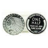 Indian .999 Silver 1/2 Oz. 1929 Re Strike Coin