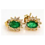 14kt Gold Genuine Emerald & Diamond Earrings