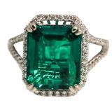 14kt Gold Emerald Cut 5.10 ct Emerald/Diam. Ring