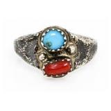 Blue Larimar & Red Coral Estate Ring