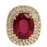 14kt Gold Oval 6.29 ct Ruby & Diamond Ring