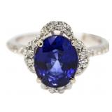 14kt Gold Oval 3.87 ct Sapphire & Diamond Ring