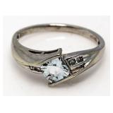 14kt Gold Tension Set Aquamarine & Diamond Ring