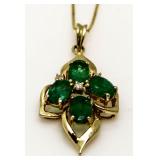 14kt Gold Genuine Emerald & Diamond Pendant