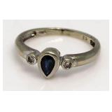 10kt Gold Bezel Set Sapphire & Diamond Ring