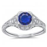 Art Deco Style Round Sapphire Solitaire Ring