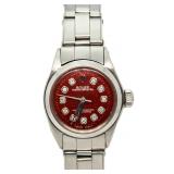 Ladies Oyster Date Red Diamond Dial Rolex Watch