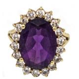 14kt Gold Oval 7.50 ct Amethyst & Diamond Ring