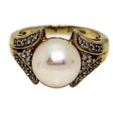 14kt Gold 9.95 mm Pearl & Diamond Ring