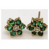 14kt Gold Emerald & Diamond Earrings