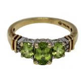 10kt Gold Genuine Peridot & Diamond 3 Stone Ring