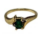 14kt Gold Emerald Cut Emerald & Diamond Ring