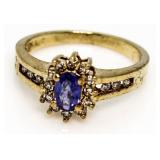 10kt Gold Genuine Tanzanite & Diamond Ring