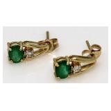 14kt Gold Genuine Emerald & Diamond Earrings