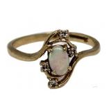 10kt Gold Genuine Opal & Diamond Ring