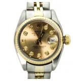 Ladies 14kt/SS Oyster Datejust Diamond Rolex Watch