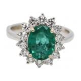 14kt Gold Oval 3.18 ct Emerald & Diamond Ring