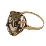 14kt Gold Oval 12.30 ct Smoky Quartz Solitaire