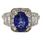 14kt Gold Oval 4.05 ct Sapphire & Diamond Ring