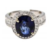 14kt Gold Oval 7.04 ct Sapphire & Diamond Ring