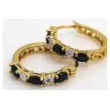Genuine Sapphire & Diamond Hoop Earrings