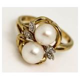 10kt Gold Double Pearl & Diamond Ring