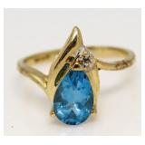 14kt Gold Genuine Blue Topaz & Diamond Ring