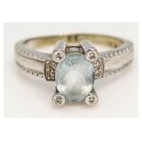14kt Gold Genuine Aquamarine & Diamond Ring