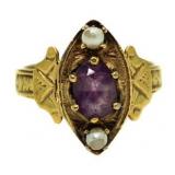 Vintage Genuine Amethyst & Pearl Ring