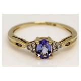 10kt Gold Genuine Tanzanite & Diamond Ring