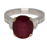 14kt Gold Oval 6.52 ct Ruby & Diamond Ring