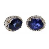 14kt Gold Oval 7.42 ct Sapphire & Diamond Earrings