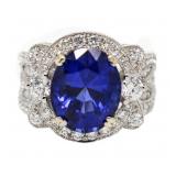 14kt Gold Oval 8.04 ct Sapphire & Diamond Ring