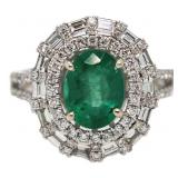 14kt Gold Oval 2.97 ct Emerald & Diamond Ring