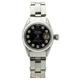Ladies Oyster Date Black Diamond Dial Rolex Watch
