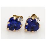 10kt Gold Sapphire & Diamond Heart Earrings