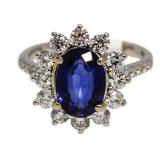 14kt Gold Oval 4.11 ct Sapphire & Diamond Ring