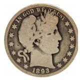 1893 Barber Silver Half Dollar