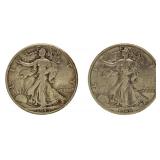 (2) 1945-S & D Walking Liberty Silver Halves