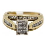 14kt Gold Emerald Quad Cut Diamond Ring