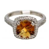 14kt Gold Genuine 2.27 ct Citrine & Diamond Ring