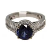 14 Gold Round 3.55 ct Sapphire & Diamond Ring