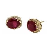 14kt Gold 6.86 ct Ruby & Diamond Oval Earrings