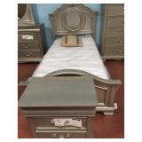 Standand Siver Twin bed dresser, mirror,chest,