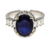 14kt Gold Oval 5.70 ct Sapphire & Diamond Ring
