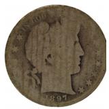 KEY 1897-S Barber Silver Half Dollar