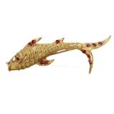 14kt Gold Vintage Ruby & Diamond Fish Brooch