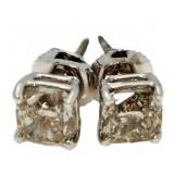 14kt Gold Cushion Cut 2.09 ct Diamond Earrings